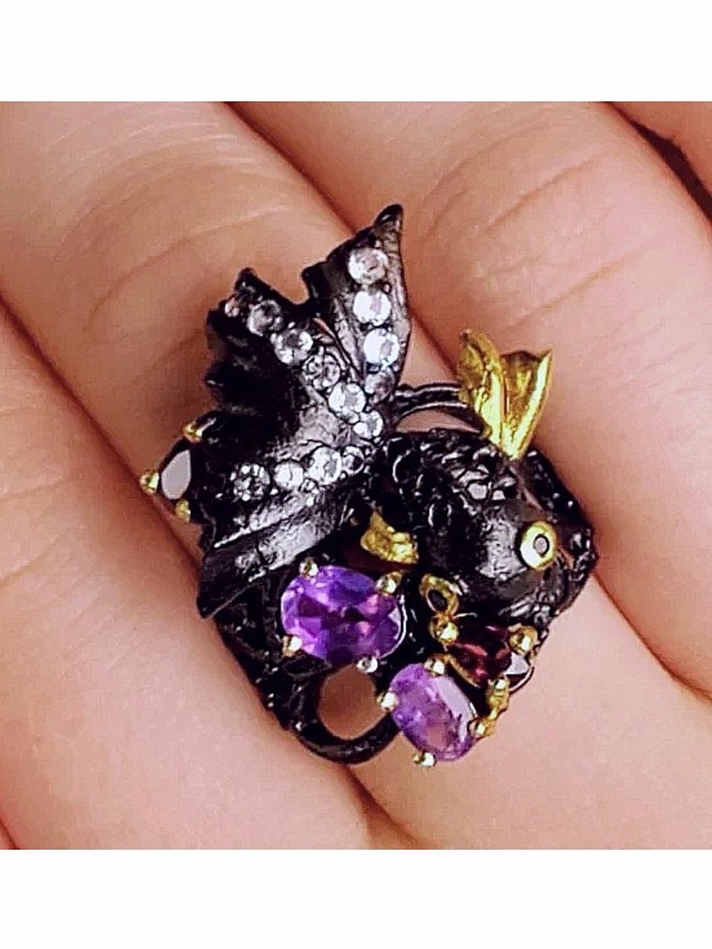 Amethyst Sterling & 14 kt Sea Life Ring